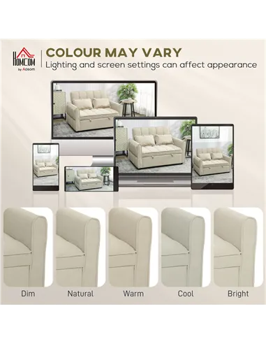 HOMCOM 2 Seater Sofa Bed, 3-in-1 Convertible Sleeper Sofa with Click-clack Adjustable Backrest and 2 Pillows, Light Brown