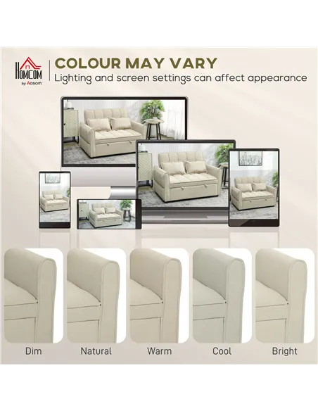 HOMCOM 2 Seater Sofa Bed, 3-in-1 Convertible Sleeper Sofa with Click-clack Adjustable Backrest and 2 Pillows, Light Brown