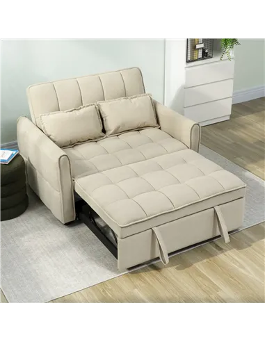 HOMCOM 2 Seater Sofa Bed, 3-in-1 Convertible Sleeper Sofa with Click-clack Adjustable Backrest and 2 Pillows, Light Brown