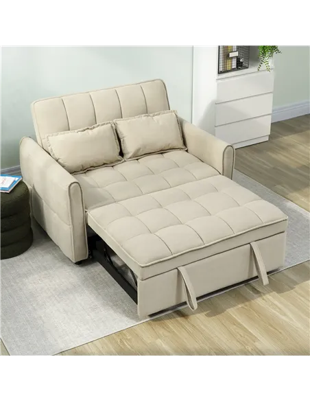 HOMCOM 2 Seater Sofa Bed, 3-in-1 Convertible Sleeper Sofa with Click-clack Adjustable Backrest and 2 Pillows, Light Brown