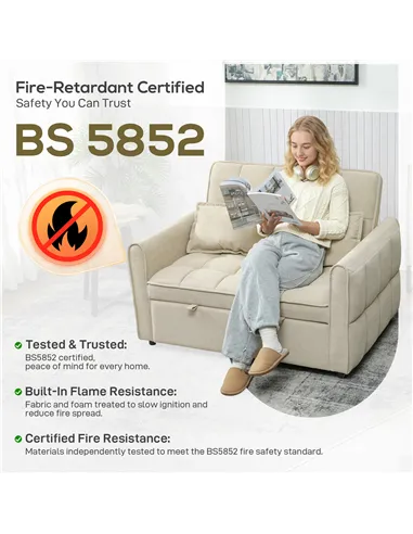 HOMCOM 2 Seater Sofa Bed, 3-in-1 Convertible Sleeper Sofa with Click-clack Adjustable Backrest and 2 Pillows, Light Brown