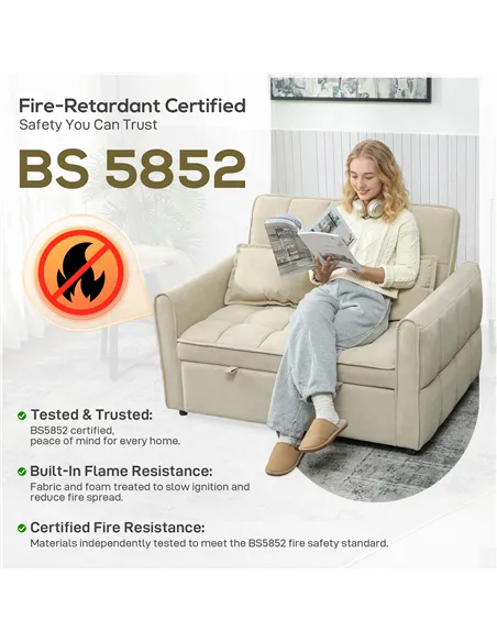 HOMCOM 2 Seater Sofa Bed, 3-in-1 Convertible Sleeper Sofa with Click-clack Adjustable Backrest and 2 Pillows, Light Brown