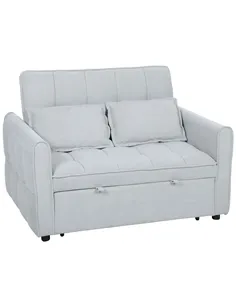 HOMCOM 2 Seater Sofa Bed, 3-in-1 Convertible Sleeper Sofa with Click-clack Adjustable Backrest and 2 Pillows, Light Grey