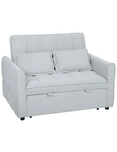 HOMCOM 2 Seater Sofa Bed, 3-in-1 Convertible Sleeper Sofa with Click-clack Adjustable Backrest and 2 Pillows, Light Grey