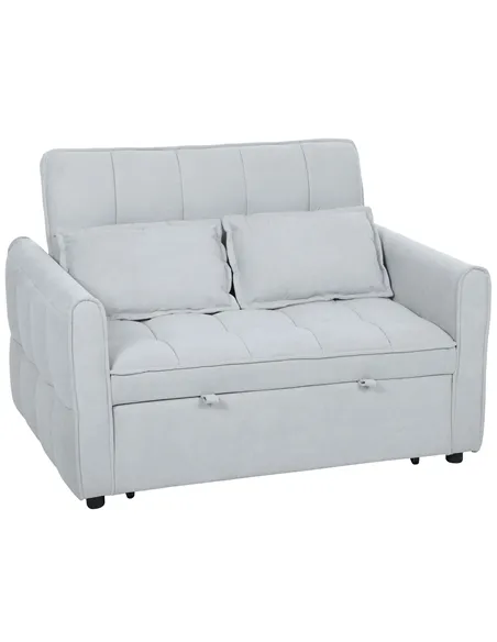 HOMCOM 2 Seater Sofa Bed, 3-in-1 Convertible Sleeper Sofa with Click-clack Adjustable Backrest and 2 Pillows, Light Grey