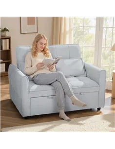 HOMCOM 2 Seater Sofa Bed, 3-in-1 Convertible Sleeper Sofa with Click-clack Adjustable Backrest and 2 Pillows, Light Grey 2