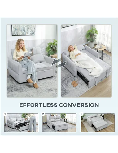 HOMCOM 2 Seater Sofa Bed, 3-in-1 Convertible Sleeper Sofa with Click-clack Adjustable Backrest and 2 Pillows, Light Grey