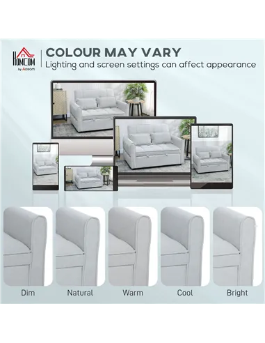 HOMCOM 2 Seater Sofa Bed, 3-in-1 Convertible Sleeper Sofa with Click-clack Adjustable Backrest and 2 Pillows, Light Grey