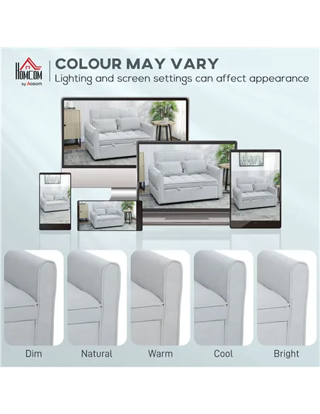 HOMCOM 2 Seater Sofa Bed, 3-in-1 Convertible Sleeper Sofa with Click-clack Adjustable Backrest and 2 Pillows, Light Grey