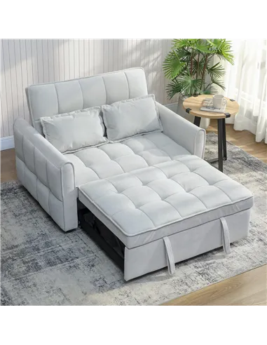 HOMCOM 2 Seater Sofa Bed, 3-in-1 Convertible Sleeper Sofa with Click-clack Adjustable Backrest and 2 Pillows, Light Grey