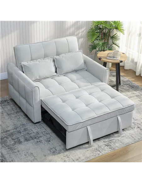 HOMCOM 2 Seater Sofa Bed, 3-in-1 Convertible Sleeper Sofa with Click-clack Adjustable Backrest and 2 Pillows, Light Grey