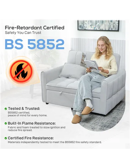 HOMCOM 2 Seater Sofa Bed, 3-in-1 Convertible Sleeper Sofa with Click-clack Adjustable Backrest and 2 Pillows, Light Grey