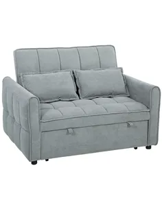 HOMCOM 2 Seater Sofa Bed, 3-in-1 Convertible Sleeper Sofa with Click-clack Adjustable Backrest and 2 Pillows, Grey