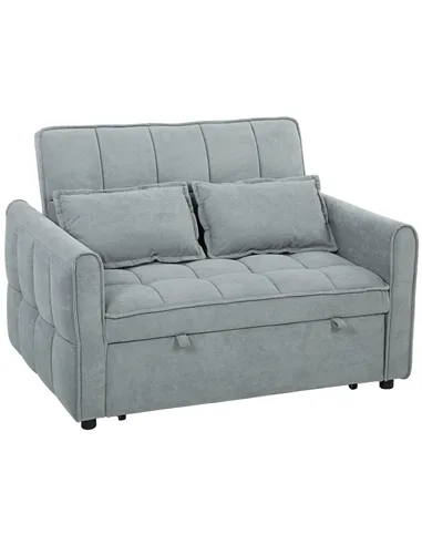 HOMCOM 2 Seater Sofa Bed, 3-in-1 Convertible Sleeper Sofa with Click-clack Adjustable Backrest and 2 Pillows, Grey