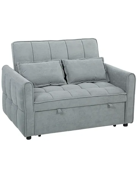 HOMCOM 2 Seater Sofa Bed, 3-in-1 Convertible Sleeper Sofa with Click-clack Adjustable Backrest and 2 Pillows, Grey