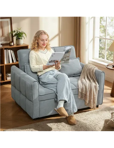 HOMCOM 2 Seater Sofa Bed, 3-in-1 Convertible Sleeper Sofa with Click-clack Adjustable Backrest and 2 Pillows, Grey