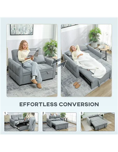 HOMCOM 2 Seater Sofa Bed, 3-in-1 Convertible Sleeper Sofa with Click-clack Adjustable Backrest and 2 Pillows, Grey
