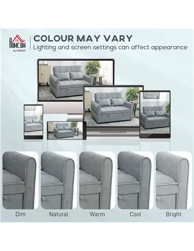 HOMCOM 2 Seater Sofa Bed, 3-in-1 Convertible Sleeper Sofa with Click-clack Adjustable Backrest and 2 Pillows, Grey