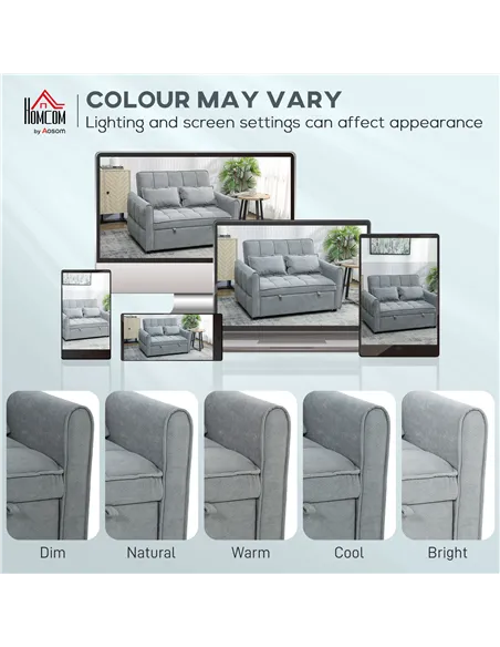 HOMCOM 2 Seater Sofa Bed, 3-in-1 Convertible Sleeper Sofa with Click-clack Adjustable Backrest and 2 Pillows, Grey