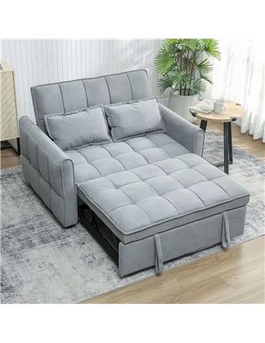 HOMCOM 2 Seater Sofa Bed, 3-in-1 Convertible Sleeper Sofa with Click-clack Adjustable Backrest and 2 Pillows, Grey