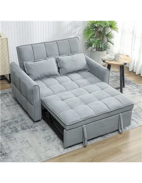 HOMCOM 2 Seater Sofa Bed, 3-in-1 Convertible Sleeper Sofa with Click-clack Adjustable Backrest and 2 Pillows, Grey