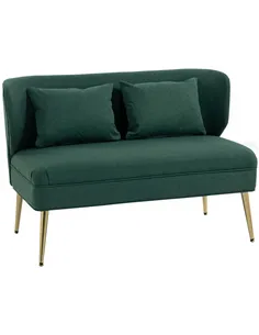 HOMCOM 2 Seater Sofa, Linen-look Fabric Small Sofa with Wing Back, Thick Seat, Metal Legs, Dark Green