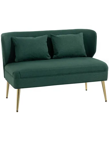 HOMCOM 2 Seater Sofa, Linen-look Fabric Small Sofa with Wing Back, Thick Seat, Metal Legs, Dark Green