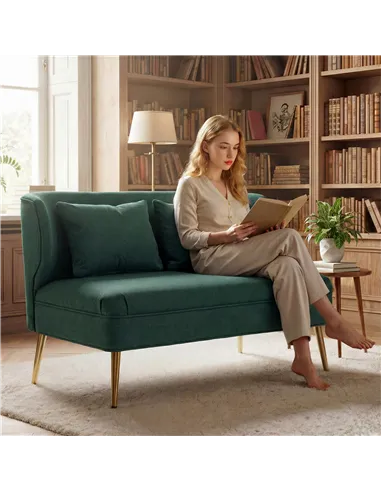 HOMCOM 2 Seater Sofa, Linen-look Fabric Small Sofa with Wing Back, Thick Seat, Metal Legs, Dark Green