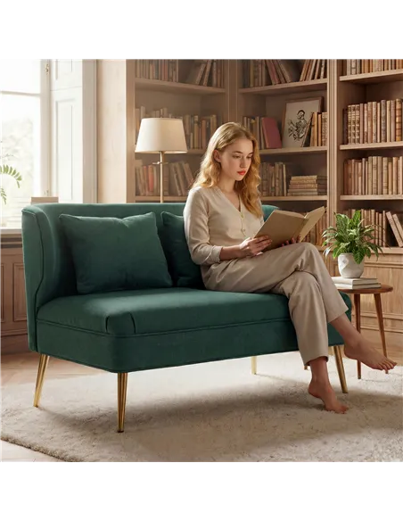 HOMCOM 2 Seater Sofa, Linen-look Fabric Small Sofa with Wing Back, Thick Seat, Metal Legs, Dark Green