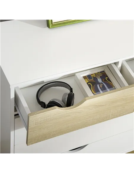 HOMCOM Nordic Style Chest of Drawers, 5 Drawer Dresser with 4 Tapered Legs and Groove Handles, Storage Organiser Side Cabinet fo
