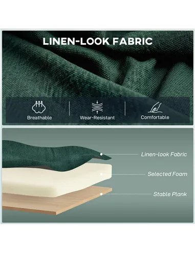 HOMCOM 2 Seater Sofa, Linen-look Fabric Small Sofa with Wing Back, Thick Seat, Metal Legs, Dark Green