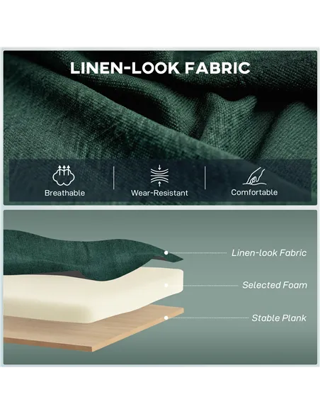 HOMCOM 2 Seater Sofa, Linen-look Fabric Small Sofa with Wing Back, Thick Seat, Metal Legs, Dark Green