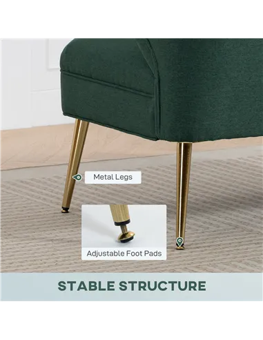 HOMCOM 2 Seater Sofa, Linen-look Fabric Small Sofa with Wing Back, Thick Seat, Metal Legs, Dark Green