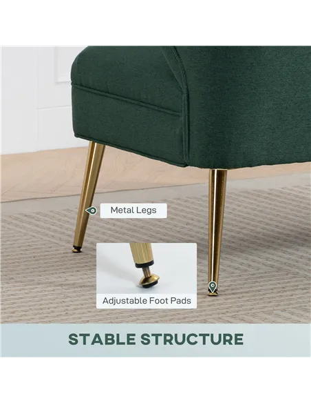 HOMCOM 2 Seater Sofa, Linen-look Fabric Small Sofa with Wing Back, Thick Seat, Metal Legs, Dark Green