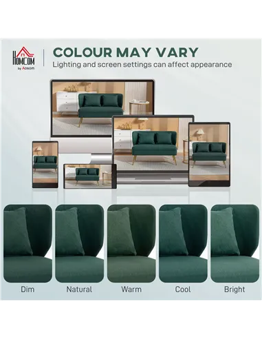 HOMCOM 2 Seater Sofa, Linen-look Fabric Small Sofa with Wing Back, Thick Seat, Metal Legs, Dark Green