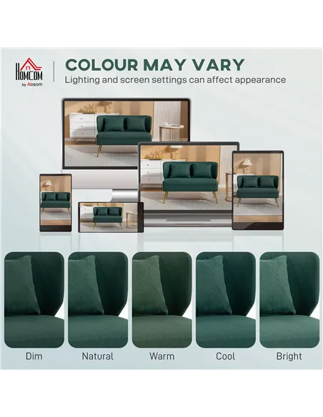 HOMCOM 2 Seater Sofa, Linen-look Fabric Small Sofa with Wing Back, Thick Seat, Metal Legs, Dark Green