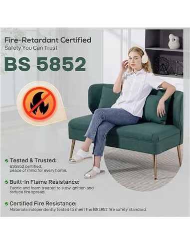 HOMCOM 2 Seater Sofa, Linen-look Fabric Small Sofa with Wing Back, Thick Seat, Metal Legs, Dark Green