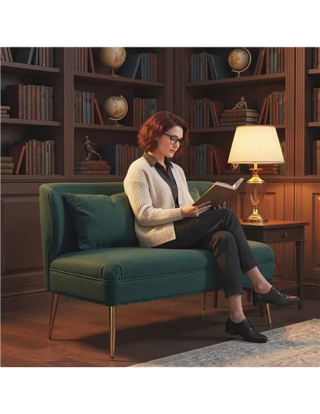 HOMCOM 2 Seater Sofa, Linen-look Fabric Small Sofa with Wing Back, Thick Seat, Metal Legs, Dark Green