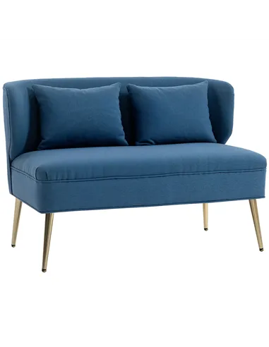 HOMCOM 2 Seater Sofa, Linen-look Fabric Small Sofa with Wing Back, Thick Seat, Metal Legs, Dark Blue