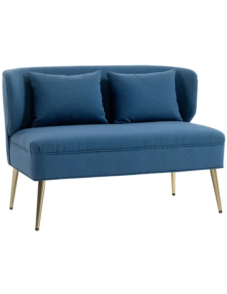 HOMCOM 2 Seater Sofa, Linen-look Fabric Small Sofa with Wing Back, Thick Seat, Metal Legs, Dark Blue