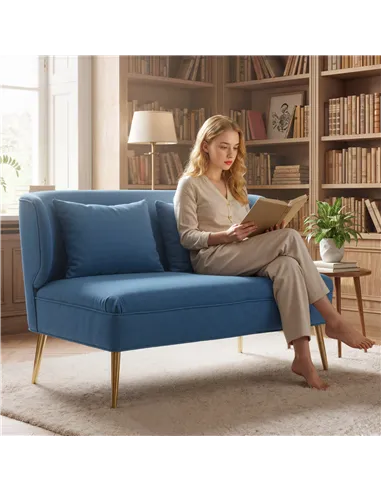 HOMCOM 2 Seater Sofa, Linen-look Fabric Small Sofa with Wing Back, Thick Seat, Metal Legs, Dark Blue