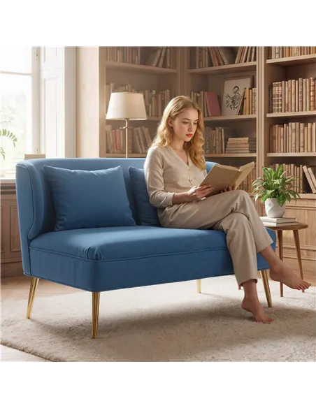 HOMCOM 2 Seater Sofa, Linen-look Fabric Small Sofa with Wing Back, Thick Seat, Metal Legs, Dark Blue