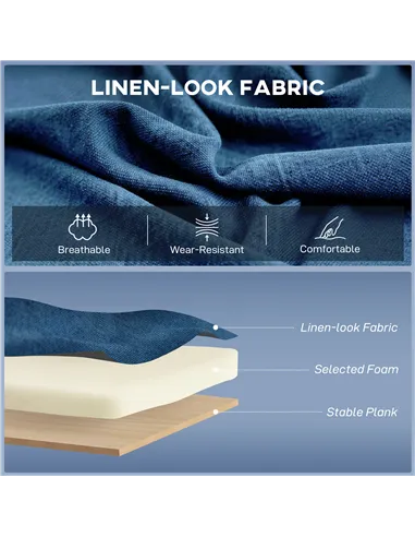 HOMCOM 2 Seater Sofa, Linen-look Fabric Small Sofa with Wing Back, Thick Seat, Metal Legs, Dark Blue