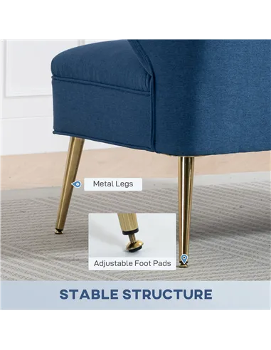 HOMCOM 2 Seater Sofa, Linen-look Fabric Small Sofa with Wing Back, Thick Seat, Metal Legs, Dark Blue