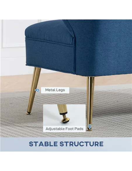 HOMCOM 2 Seater Sofa, Linen-look Fabric Small Sofa with Wing Back, Thick Seat, Metal Legs, Dark Blue