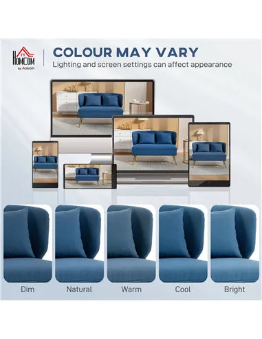 HOMCOM 2 Seater Sofa, Linen-look Fabric Small Sofa with Wing Back, Thick Seat, Metal Legs, Dark Blue