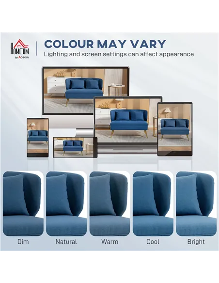 HOMCOM 2 Seater Sofa, Linen-look Fabric Small Sofa with Wing Back, Thick Seat, Metal Legs, Dark Blue