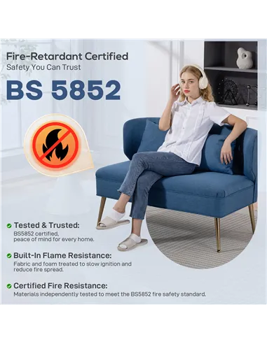 HOMCOM 2 Seater Sofa, Linen-look Fabric Small Sofa with Wing Back, Thick Seat, Metal Legs, Dark Blue