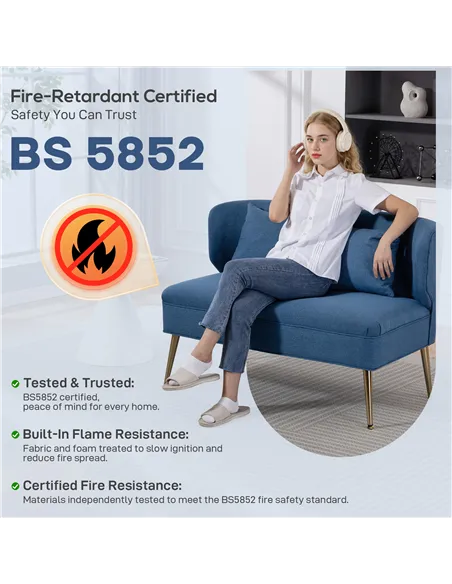 HOMCOM 2 Seater Sofa, Linen-look Fabric Small Sofa with Wing Back, Thick Seat, Metal Legs, Dark Blue