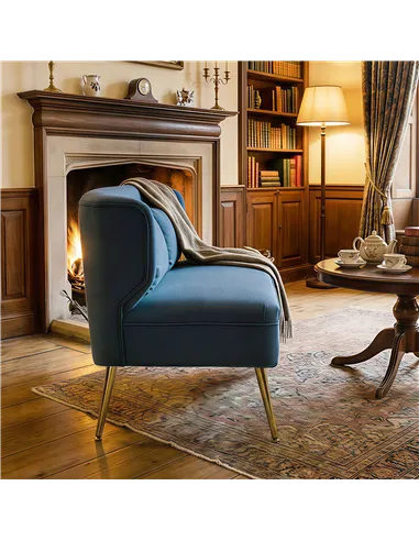 HOMCOM 2 Seater Sofa, Linen-look Fabric Small Sofa with Wing Back, Thick Seat, Metal Legs, Dark Blue